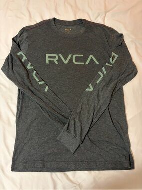 RVCA Charcoal Long Sleeve Tee with Mint Logo